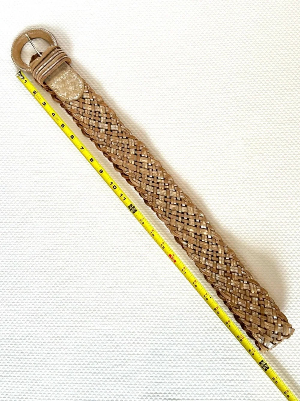 Boho Natural Tan Woven Belt with Silver Rubbing XL‎ Festival Concert Hippie